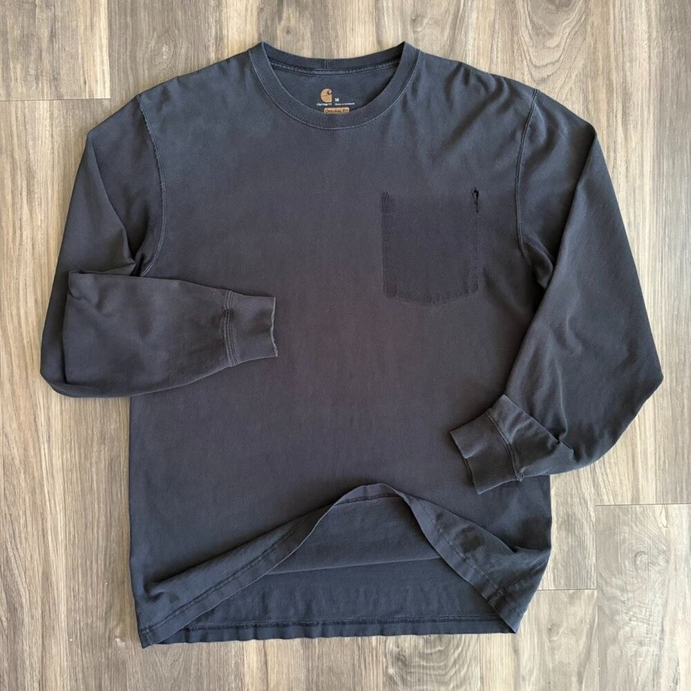 Vintage Faded Ghost Pocket T-Shirt Men's Size M Black Long Sleeve Carhartt